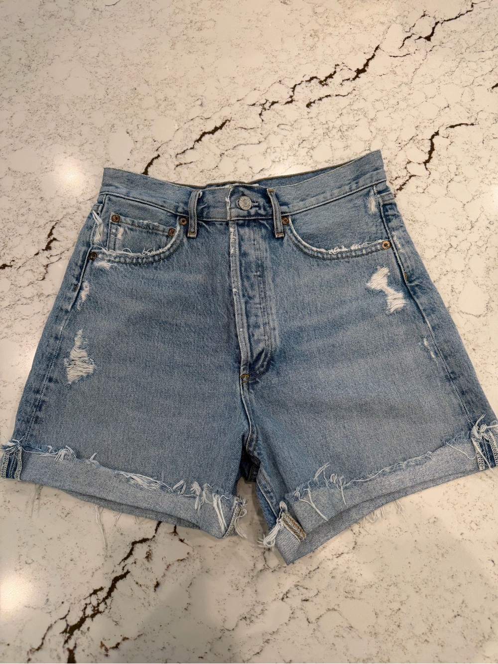 Agolde Stella High-Rise Distressed Denim Shorts 26